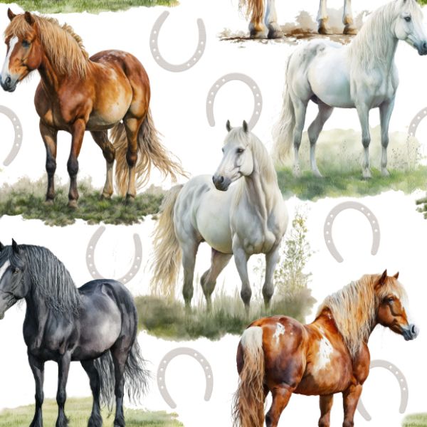 Jersey Stoff Takoy gemalte Pferde 