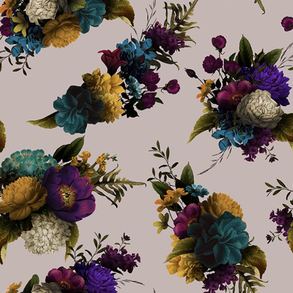 Panel mit Schnittmuster für Kimono Gr. L Chiffon/Silky Melancholie Blumenstrauß auf Beige