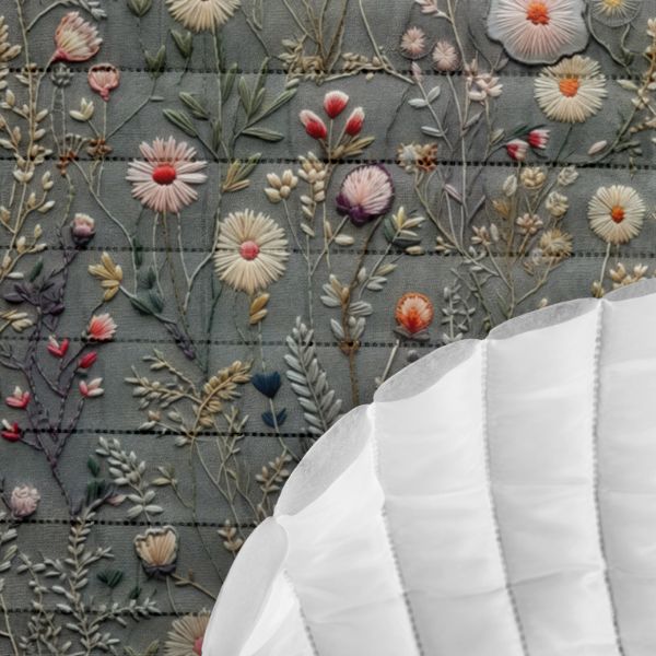 Panel Kindermesslatte / Wasserabweisender Polyester bestickte Wiesenblumen - Imitation, grau Antonia 