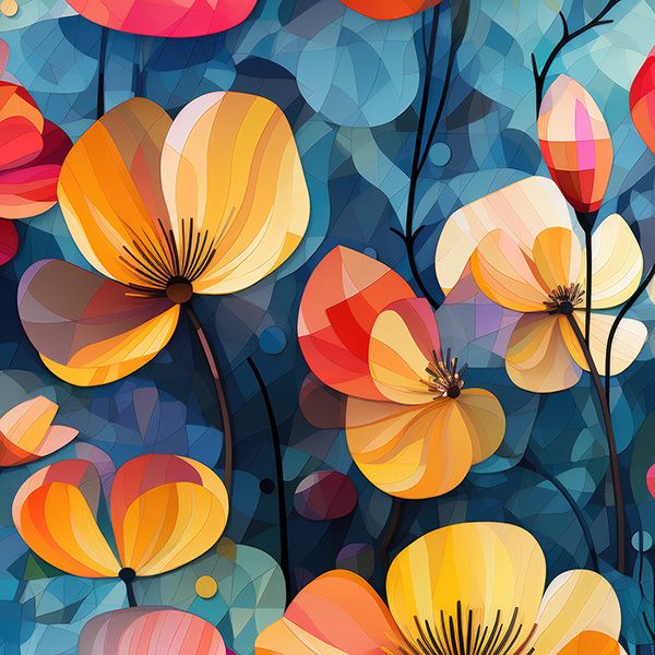 Kunstleder bedruckt geometrische Blumen Meryl