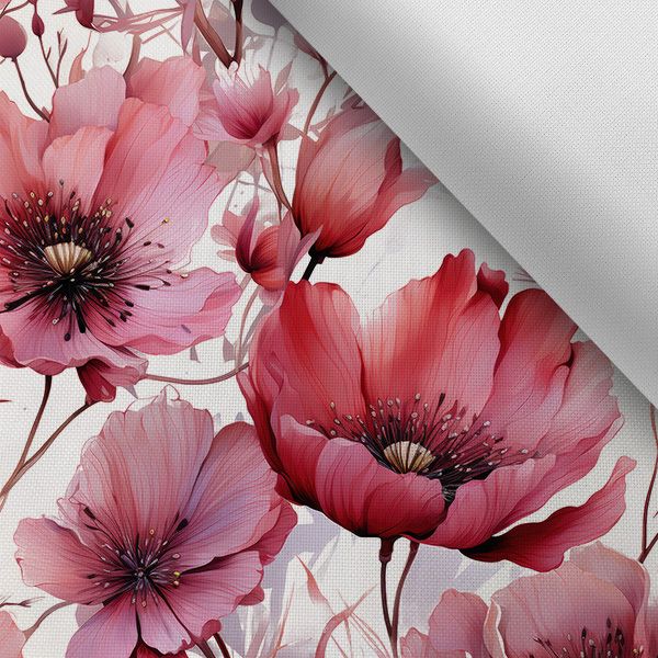 Panel für Kimono aus Kunstseide/ silky, verlängerter Schnitt, Blumen rosa Schönheit, Gr.L 