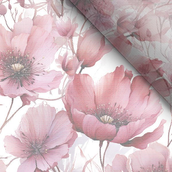 Panel für Kimono aus Kunstseide/ silky, verlängerter Schnitt, Blumen rosa Schönheit, Gr.L 