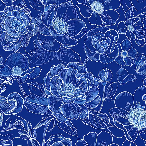 Badeanzugstoff matt, Blumen Blaudruck Imitat