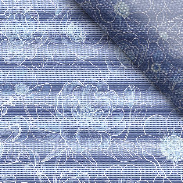 Wasserabweisender Polyester TD/NS  Blumen Blaudruck Imitat MAXI