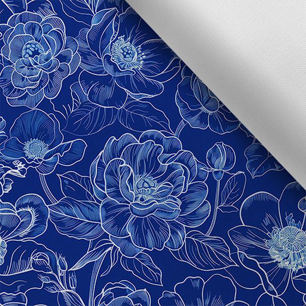 Wasserabweisender Polyester TD/NS  Blumen Blaudruck Imitat MAXI