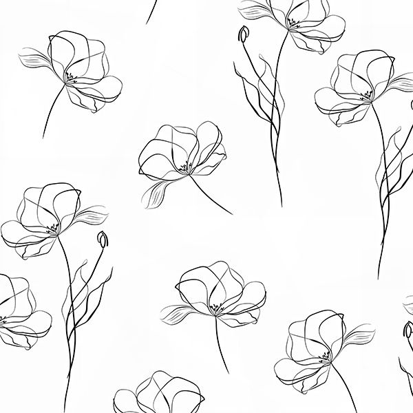 Kunstseide/ silky elastisch Skizze Blumen MAXI