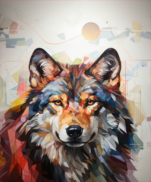Wasserabweisender Polyester PANEL 50x50 geometrischer Wolf