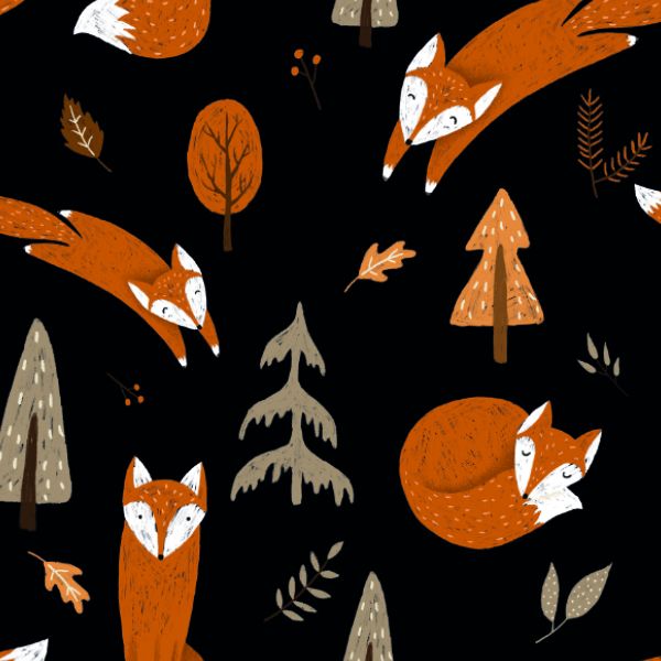 Panel mit Schnittmuster für Softshelljacke Füchse im Herbst schwarz Gr.158