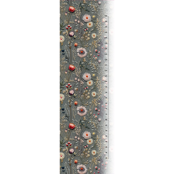 Samt-Gummiband 4cm bestickte Wiesenblumen - Imitation, grau Antonia