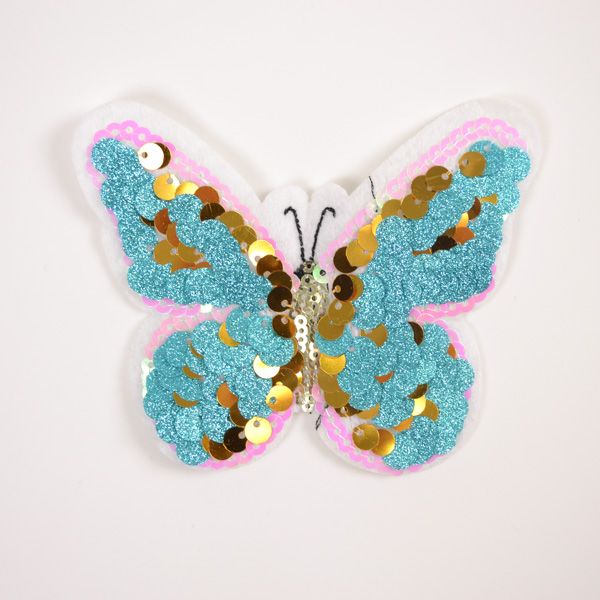 Bügelapplikation Pailletten Schmetterling, blau