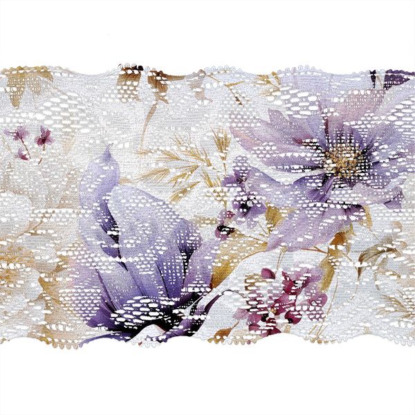 Panel für Kimono aus Kunstseide/ silky, verlängerter Schnitt, lila Blumen Vilma, Gr.L 