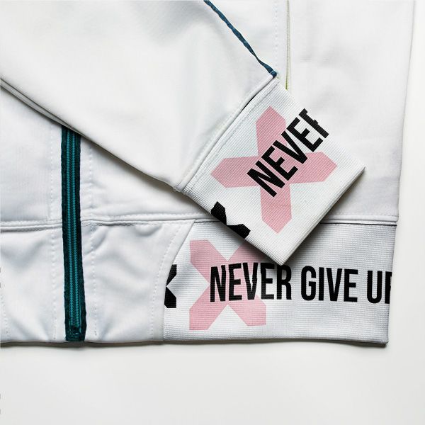 Webband 25mm Motivationstexte – Never give up, rosa