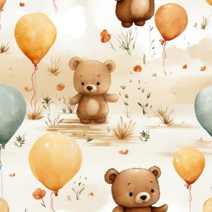 Jersey Stoff Takoy Teddybär und Luftballons