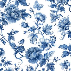 Stretch Satin halbmatt blue flowers