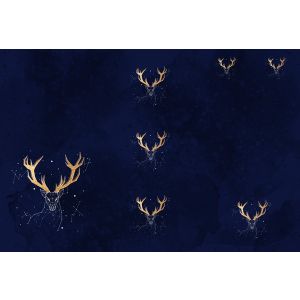 Panel für Fußsack aus wasserdichtem Polyester 155x105 Muster Sternbild goldener Hirsch auf Blau