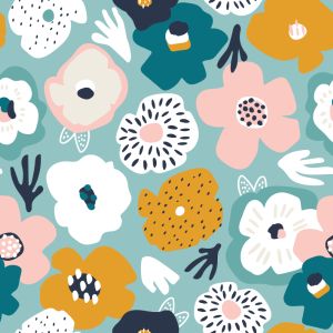 Funktionsjersey angeraut farbenfrohe Blumen- großes Muster
