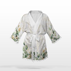 B-Ware - Panel mit Schnittmuster für Kimono Gr. L, Chiffon/Silky Eukalyptus weiß