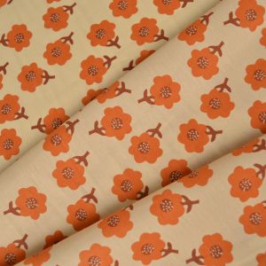 Baumwollpopeline Lya ecru – orangefarbene Blume