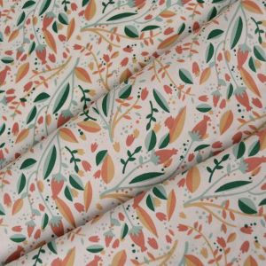 Baumwollpopeline Zoya weiß – orangefarbene Blätter