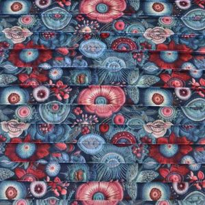 Plissee Polyester - Gabardine/Rongo blaue Stickerei - Imitation Enya
