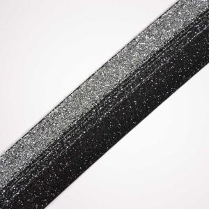 Elastisches Glitzer-Gummi 4 cm silber-schwarz