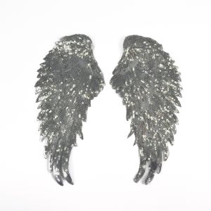 Bügelapplikation Pailletten Flügeln 33,5 cm, silber