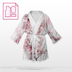 Panel mit Schnittmuster für Kimono Gr. L, Chiffon/Silky Sakura Blumen