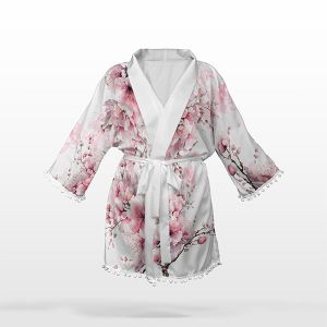 Panel mit Schnittmuster für Kimono Gr. S, Chiffon/Silky Sakura Blumen