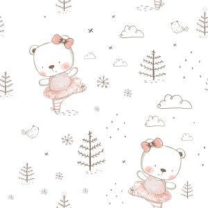 Stoff Minky Altrosa Teddybär in weißen Wald