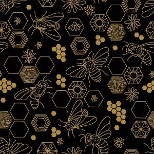 Panel für PUL Überhose  Bienen auf schwarz