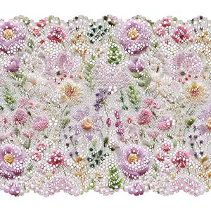 Elastische Spitze 15 cm bedruckt bestickte Blumen Violet - Imitation